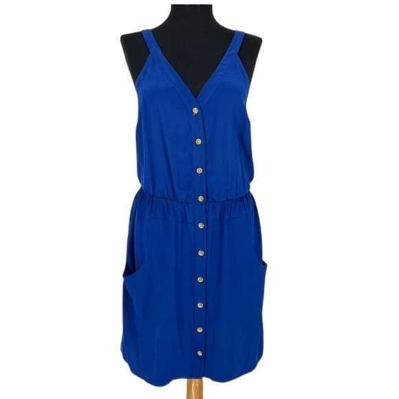 Amanda‎ Uprichard Cobalt Blue Button Front silk Dress - Picture 1 of 14